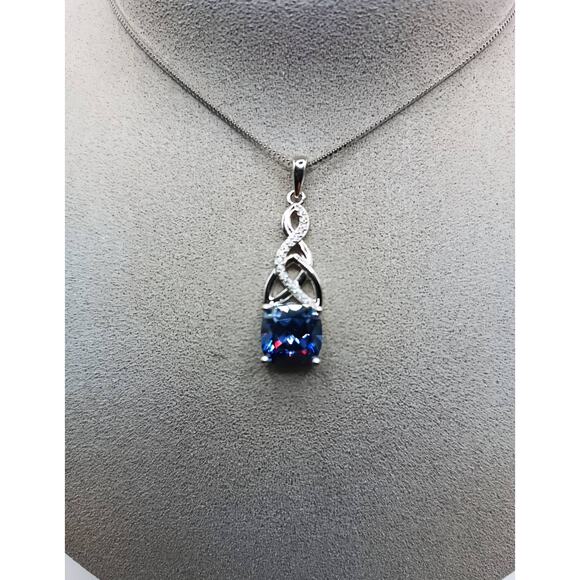 Celtic Knot 925 Sterling Silver Necklace Simulated Tanzanite CZ Pendant 18–20" - Picture 2 of 5